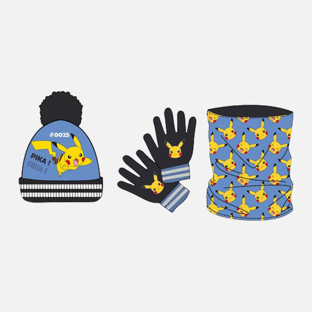 Zimski komplet Pokémon: Pikachu kapa, rokavice in buf